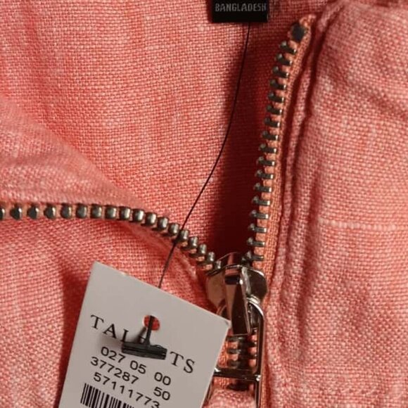 Talbots L Pink Linen Lightweight Jacket Mock Neck Shoulder Tabs Drawstring - Picture 6 of 7